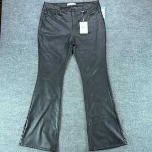 NWT Kan Can Cassi Mid Rise Vegan Leather Flare Pants Blk Sz 32 Goth Bell Bottom